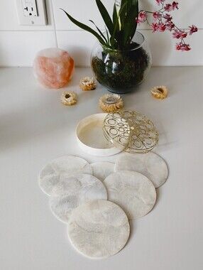 Capiz Shell Coaster Set with Gold Wire Lid